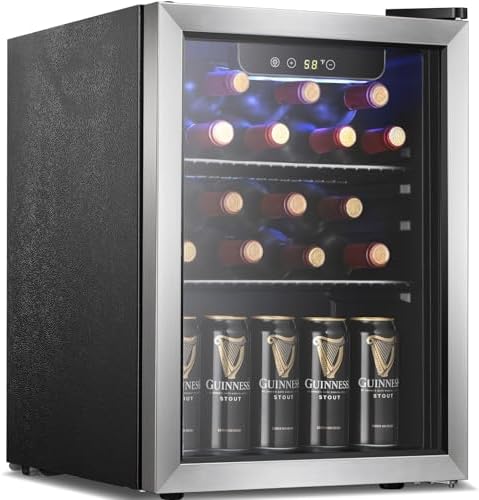 Antarctic Star 68 Can Beverage Refrigerator,Mini Fridge with with Stainless Steel Glass Door, Digital Temperature Display,Electronic Temperature Control, 1.7Cu.ft Silver by AntarcticStar