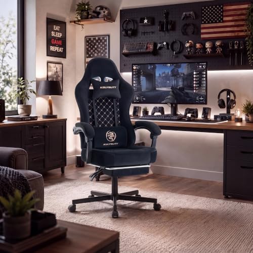 Desk Computer Gaming Chair - High Back Ergonomic Office Chair with Footrest and Lumbar Support, Swivel Comfy Home Gamer Video Game Chairs with Pocket Spring Cushion for Adults (Black Fabric) - Image 2