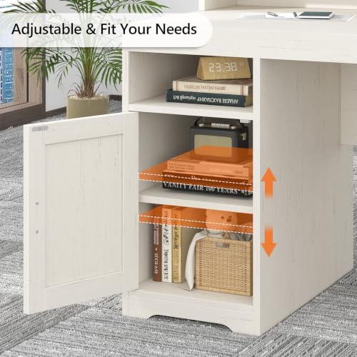 TVU 65" White Computer Desk with Drawers and Printer Stand for Home Office - Image 6