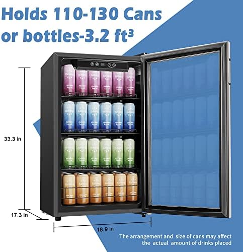 EUHOMY 3.5 Cu.Ft Beverage Cooler, 130 Can Mini Fridge with Glass Door, Small Refrigerator with Adjustable Shelves for Soda Beer or Wine, Perfect for Home/Bar/Office, large, sliver - Image 2