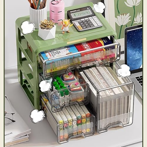Transparent Panel Desktop Bookshelf, Polypropylene Desktop Organizer, Countertop Storage Rack Desktop Shelf, Desk Hutch Supplies Storage Shelf, Display Rack for Office, Dorm, Home(Green,44cm) - Image 3