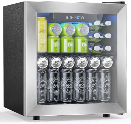 Electactic 48 Can Beverage Refrigerator,12 Bottle Wine Cooler with Stainless Steel Glass Door, Digital Temperature Display, Countertop Mini Fridge for Soda, Wine or Beer, Silver by Electactic