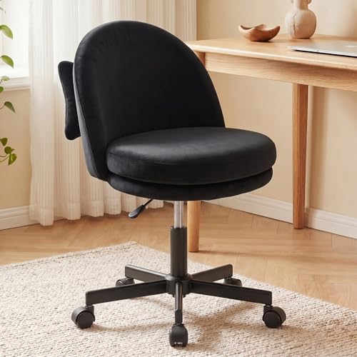 GTPLAYER Velvet Tall Office Chair with Wheels Vanity Chairs with Back, Versatile Height Use: Office to Bar Stools Small Ergonomic Comfy Armlees Computer Desk Chair with Bow Lumbar Pillow for Gift by GTPLAYER