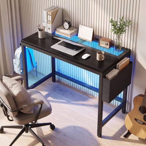 YATINEY Computer Desk with LED Lights, Small Gaming Desk with Storage Bag - Image 4