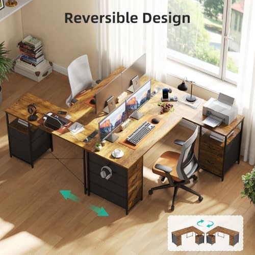 55 Inch L Shaped Office Desk with 6 Drawers & Type-C Port, Rustic Brown - Image 6