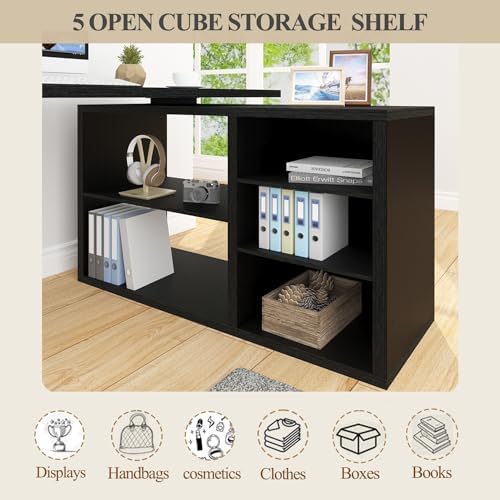 HSH Black L Shaped Computer Desk, Wood Corner Desk with Storage, 55 Inch - Image 5
