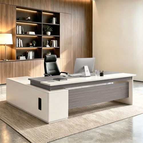 L Shaped Executive Desk with Drawers, Large Wood Workstation, Modern Executive Office Furniture for Home Office and Business Workspace, Multiple Sizes & Colors by Unknown