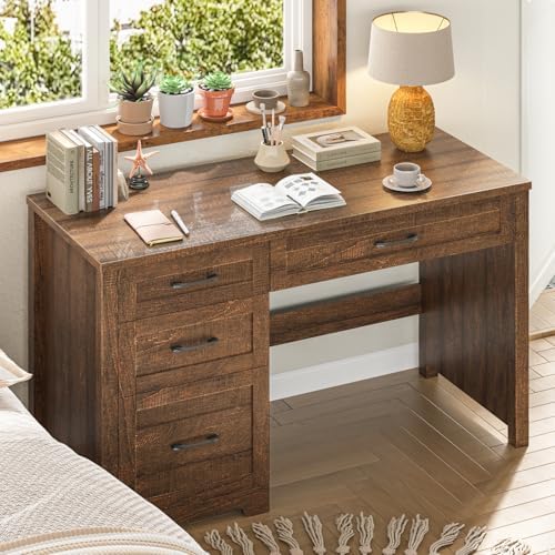 Halitaa Executive Desk with 3 Storage Drawers, Red Brown - Image 3