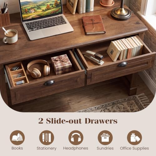 Tangkula 48” Computer Desk with 2 Drawers, Farmhouse Executive Desk - Image 6