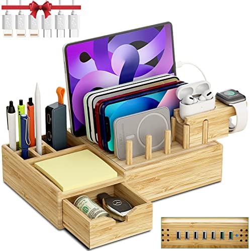 Darfoo Bamboo Charging Station for Multiple Devices with Drawer by Darfoo