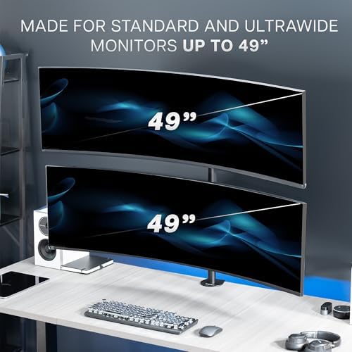 VIVO Dual Vertically Stacked Ultra-Wide Monitor Desk Mount for up to 49 inch Ultrawide Screens, Extra Tall Heavy Duty Adjustable Stand Holds 44 lbs Per Screen, Black, STAND-V202R - Image 2