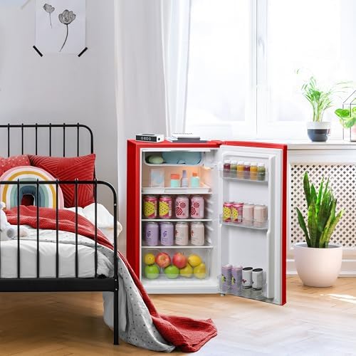 West Bend Mini Fridge for Bedroom, Office, Bar or College Dorm Room, Retro Compact Refrigerator features single door, removable glass shelves and adjustable temperature control, 3.0-Cu.Ft., Red - Image 3