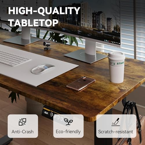 55 x 24 Inch Electric Standing Desk, 3 Memory Presets, Brown - Image 5