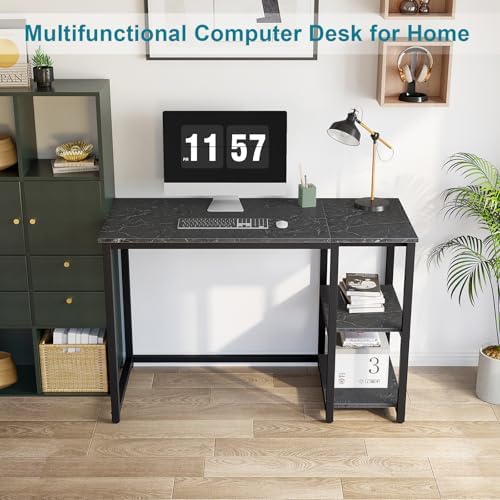 SINPAID Computer Desk 40 inches with 2-Tier Shelves Sturdy Home Office Desks with Large Storage Space Modern Gaming Desk Study Writing Laptop Table, Black Marble - Image 2