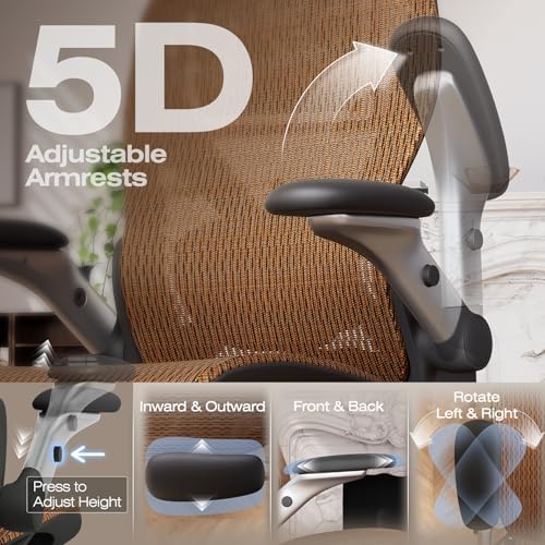 ELABEST X100 Ergonomic Mesh Office Chair with Footrest, Big and Tall Home Desk Chair with 5D Flip-Up Arms, Adjustable 3D Lumbar Support, Gaming & Executive Computer Chair (Tangerine Burst) - Image 4