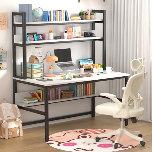 Aquzee Desk with Shelves, Computer Desk with Hutch, 55" by Aquzee