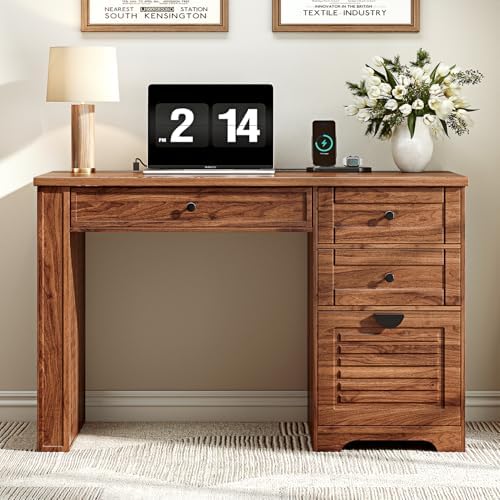 Ieejdn 47" Home Office Desks, Executive Desk, Farmhouse Computer Desk with Drawers and Charging Station, File Drawer, Storage Cabinet, Rustic Computer Writing Desk,Antique Tan - Image 7