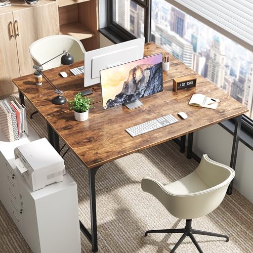 Huuger Computer Desk, 48 Inch Office Desk, Gaming Desk with Storage, Writing Desk Work Desk for Home Office, Study, Modern Simple Desk, Large Legroom, Metal Frame, Rustic Brown - Image 2