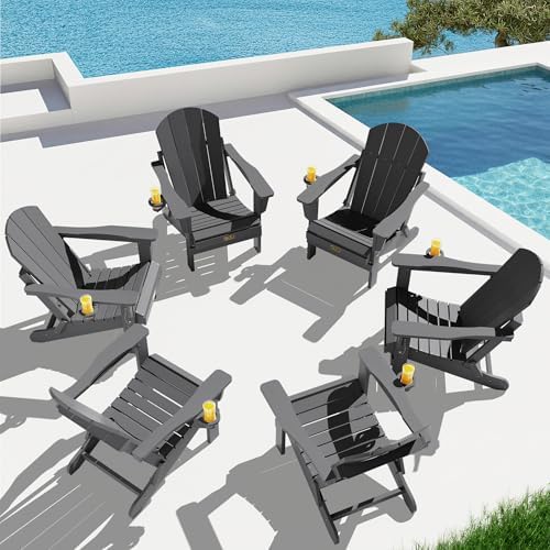 SERWALL Folding Adirondack Chair with Cup Holder Set of 6,Patio Chairs-Gray by SERWALL