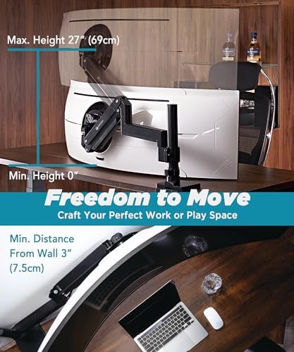 ULTRARM Heavy Duty Monitor Arm for Ultrawide Monitors up to 57" and 44 lbs, Single Desk Stand, Pneumatic Height Adjustable, Modular Extension Arms - Max VESA 100x100, Black, MA20P-S - Image 3
