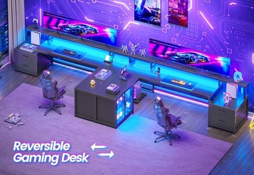 SEDETA 78.7” Large L Shaped Gaming Desk with Drawers, LED Light - Image 3