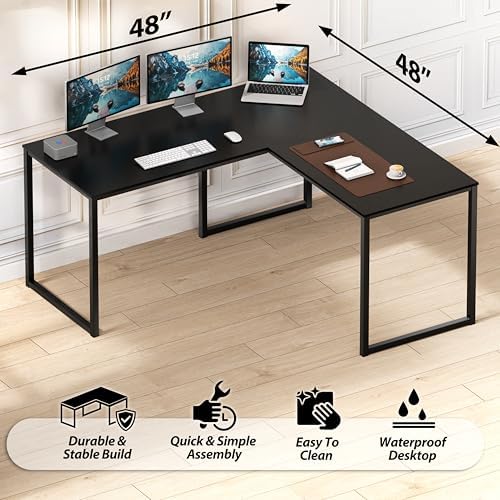 SHW Mission 48 x 48 L-Shape Home Office Computer Desk, Black - Image 5