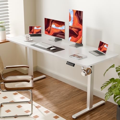 ERGOMAKER 63"x24" Standing Desk, Height Adjustable Sit-Stand Office, White - Image 2