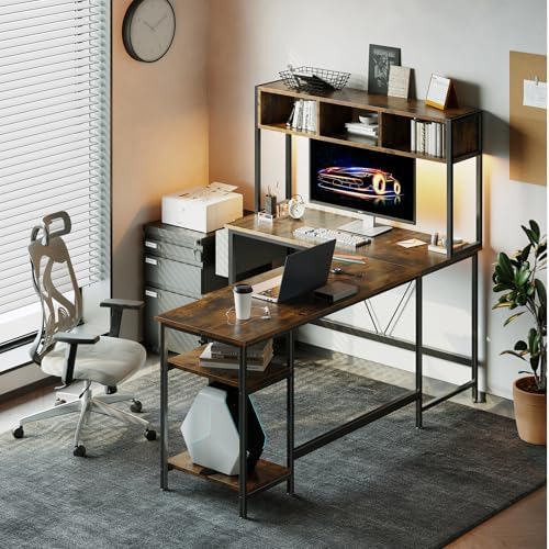 DUMOS 67" L Shaped Gaming Desk, Reversible Computer Desks with LED Lighting - Image 5