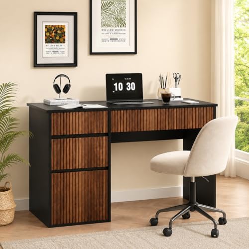 4 EVER WINNER Computer Desk with Drawers, 48 Inch Fluted Desk with Storage by 4EVERWINNER