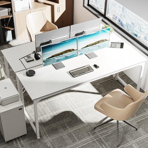 Huuger Computer Desk, 70 Inch Office Desk, Gaming Desk with Storage, Writing Desk Work Desk for Home Office, Study, Long Simple Desk, Large Legroom, Metal Frame, White - Image 2