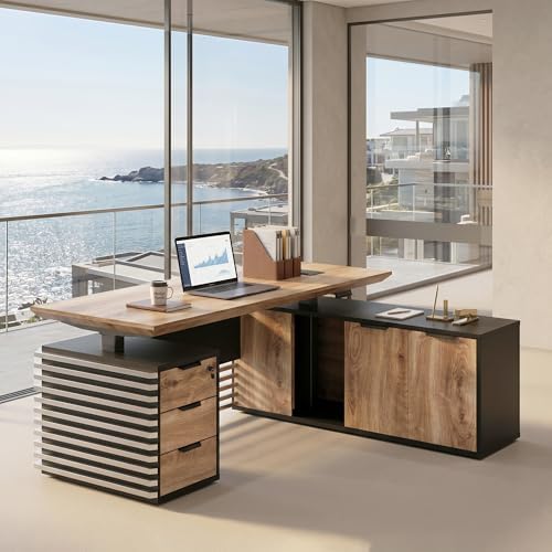 71" Executive Standing Desk with Locking Drawers and Charging Station by GTBLACKTURNSTONE