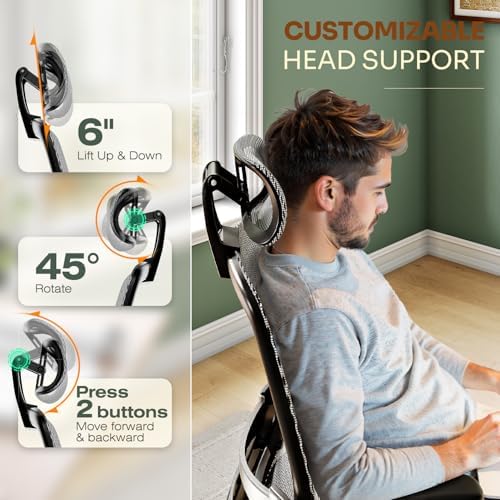 GABRYLLY Ergonomic Office Chair, High Back Home Desk Chair with Headrest, Flip-Up Arms, 90-120° Tilt Lock and Wide Cushion, Big and Tall Mesh Chairs for Man Woman, Grey Task Chair - Image 6