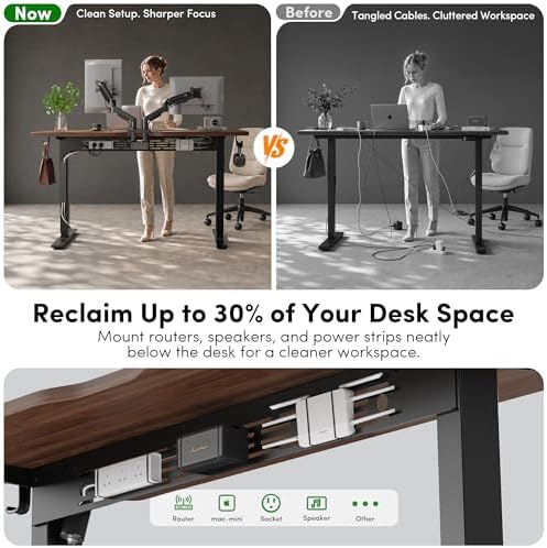 FEZIBO Electric Standing Desk with L-Shaped Crossbar & Cable Management System, 40 x 24 Inches Sit Stand up Desk, Adjustable Height Standing Desk for Home Office, Black Walnut - Image 4