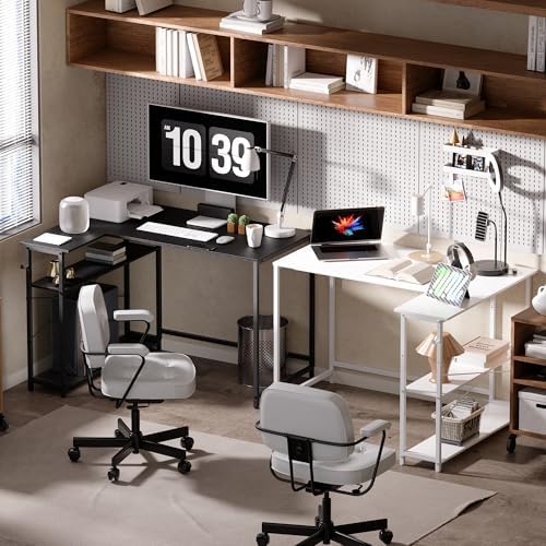 Pamray 43 Inch L Shaped Computer Desk with Reversible Side Storage Shelves, Small Corner Desk for Small Space Home Office,Writing Study Table PC Desk for Bedroom,White - Image 4