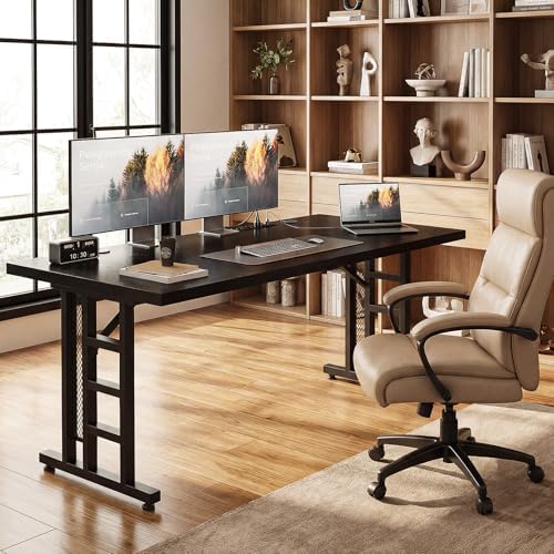 OffiGo 71 Inch Executive Computer Desk with Outlets, Black - Image 2