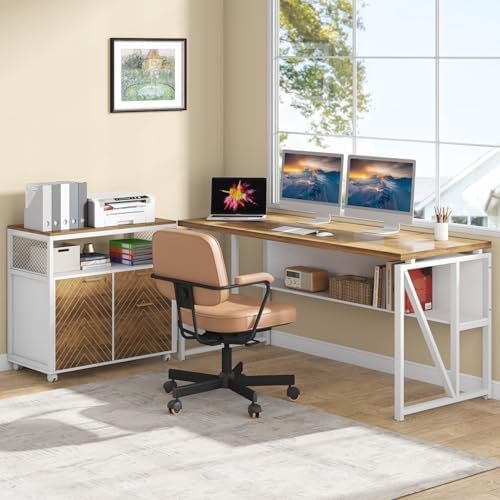 Tribesigns L Shaped Desk with Drawer,63" Executive Computer Desk and lateral File Cabinet, 2 Piece Home Office Furniture for Hanging File, Cabinet with Doors - Image 7