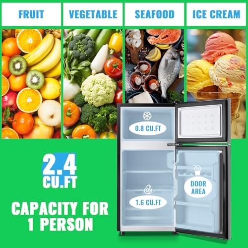 DEMULLER 45L Personal Double‑Door Mini Fridge With Freezer, Black - Image 2