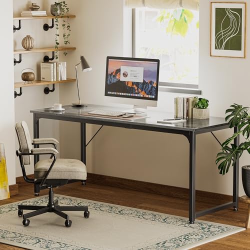 Huuger Computer Desk, 70 Inch Office Desk, Gaming Desk with Storage, Writing Desk Work Desk for Home Office, Study, Long Simple Desk, Large Legroom, Metal Frame, Grey - Image 7