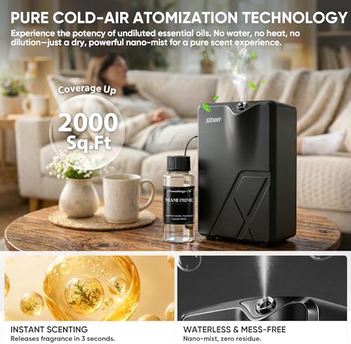 Smart HVAC Scent Diffuser, Waterless Essential Oil Diffuser for Whole House & Large Room up to 2000 Sq.Ft, Cold Air Hotel Collection Scent Machine with WiFi & Bluetooth App, Includes 100ml Oil, Black - Image 4