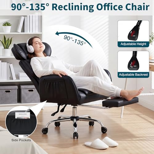 HOFFREE Criss Cross Office Chair with Flip-Up Arms,PU Leather,Black - Image 6