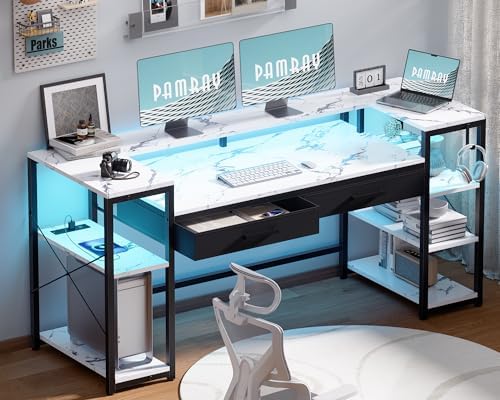 Pamray 58 Inch Gaming Computer Desk with Monitor Stand Drawers and Shelves by PAMRAY