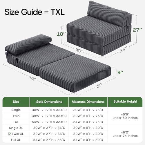 Folding Sofa Bed Convertible 4 in 1 Sleeper Chair Gray Twin XL - Image 2