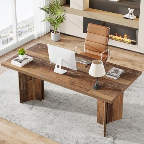 Tribesigns 63-inch Executive Desk, Vintage Home Office Computer Desk with Large Tabletop, Farmhouse Wood Writing Conference Table Workstation for Office, Study, Distressed Brown - Image 4