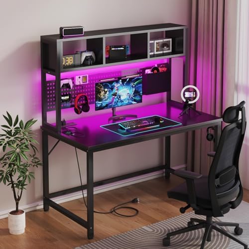DLisiting Black Gaming Desk with Hutch and Pegboard, 47 Inch - Image 5