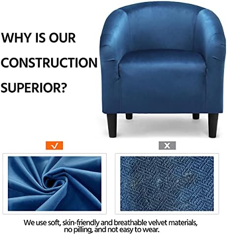 Yaheetech Small 25.5in Wide Velvet Barrel Accent Chair Bedroom, Pagoda Blue - Image 6