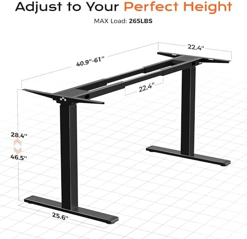 Huuger Dual Motor Electric Standing Desk Frame, Sit Stand up Desk Leg for 47.2” to 86.6” Desktop, Computer Desk Leg with Cable Tray, 3 Memory Height Presets, 2 Hooks, Black Frame Only - Image 2