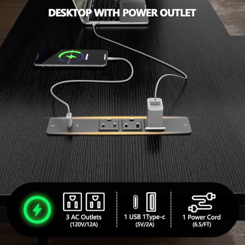 Korfile 59 inch L Shaped Computer Desk with Power Outlets, Black - Image 4