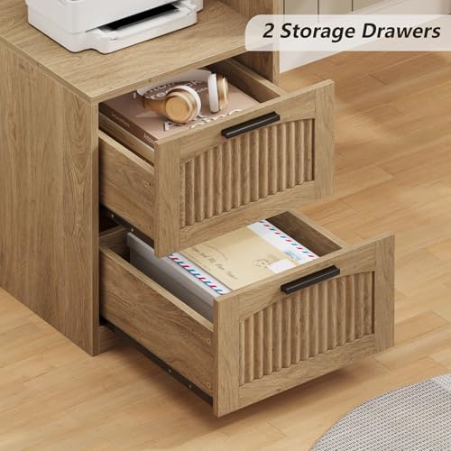 63" Fluted L Shaped Desk with Drawers & Printer Shelf for Home Office - Image 5