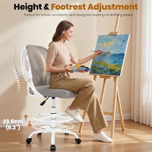 Ergonomic Drafting Chair with Flip-Up Armrests & Adjustable Footrest – Tall Office Chair for Standing Desks, Lumbar Support, Gray – Home & Office Comfort - Image 6