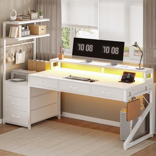 SEDETA 55" Gaming Desk with 6 Drawers and Hutch, Reversible, LED Lights - Image 4
